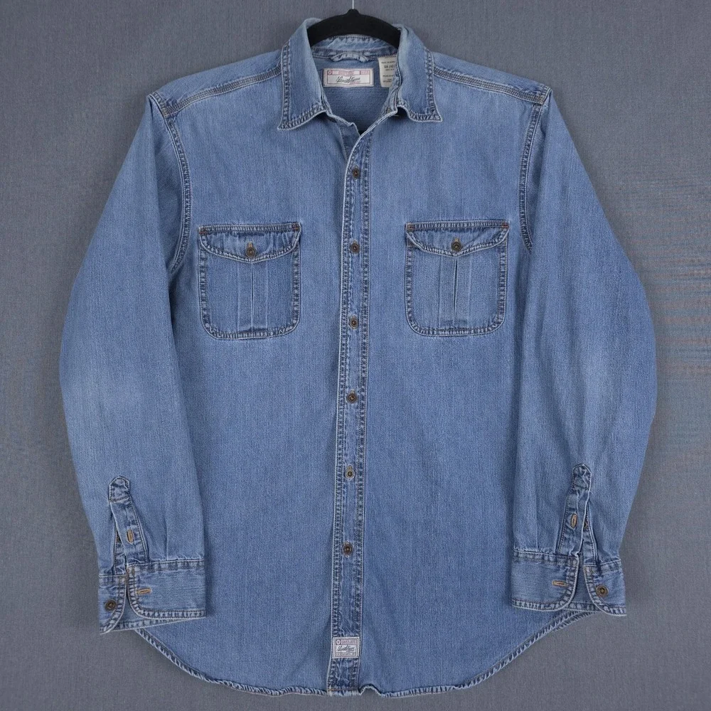 Vintage Levis Denim Utility Shirt Mens Large‎ Blue Faded Metal Button Workwear